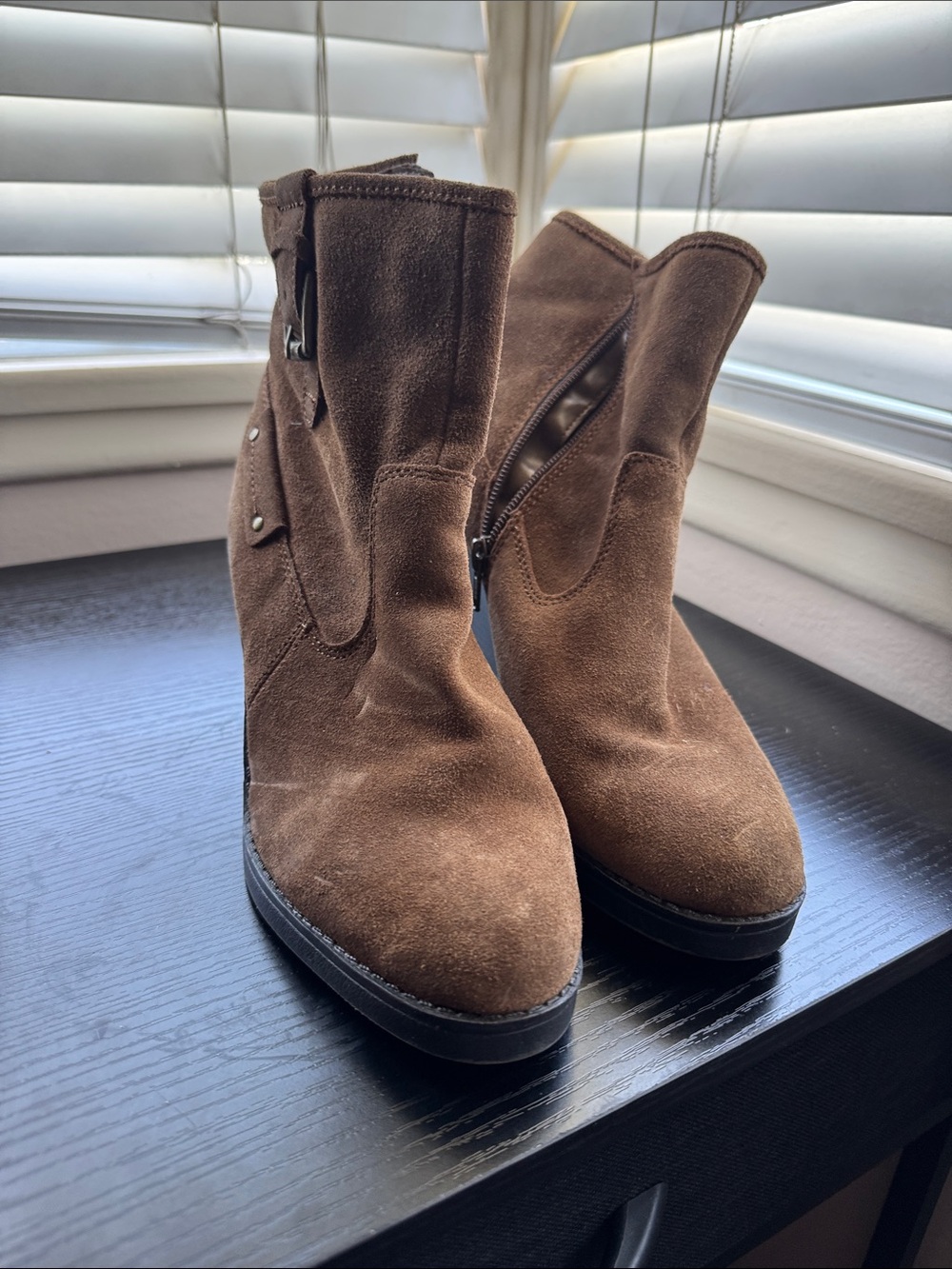Brown Suede 3 3/4” Wedge Ankle Boots